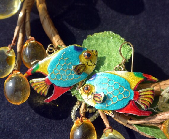 Lunch at the Ritz Earrings Signed Tropical Fish Original Card