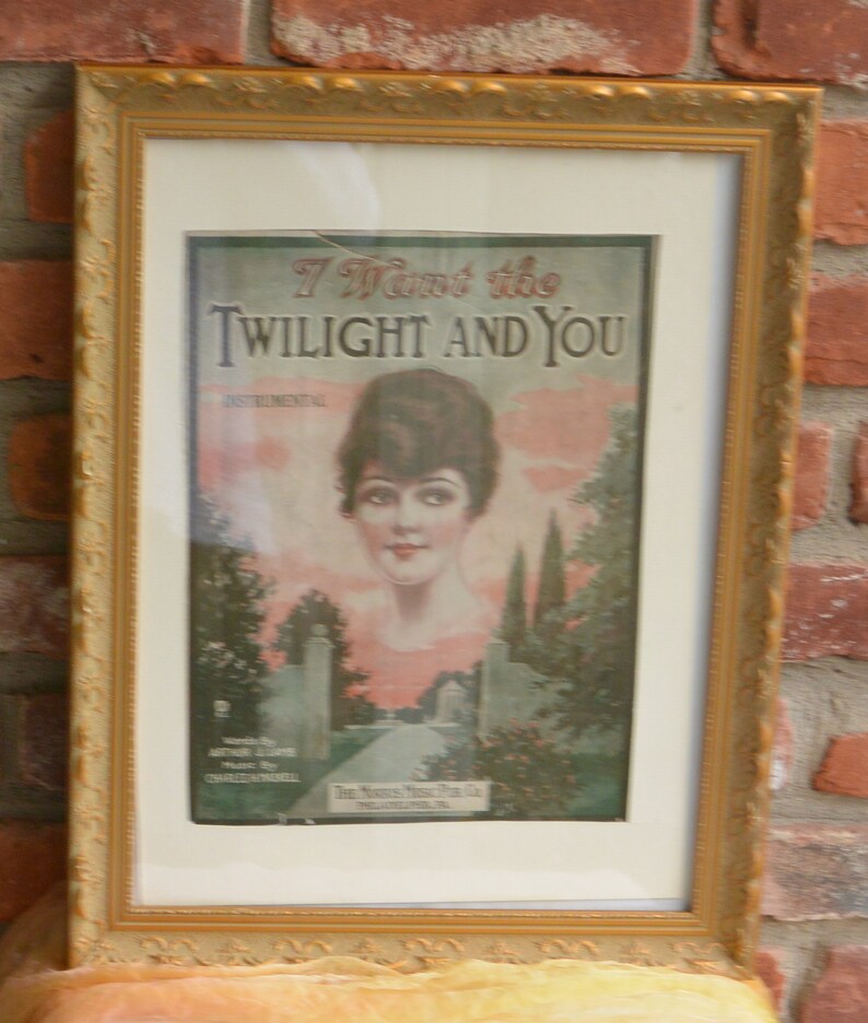 SALE Music Sheet, Framed I Want the Twilight and You, Gold Wood Frame, Great Gift Antique Fabulous image 1