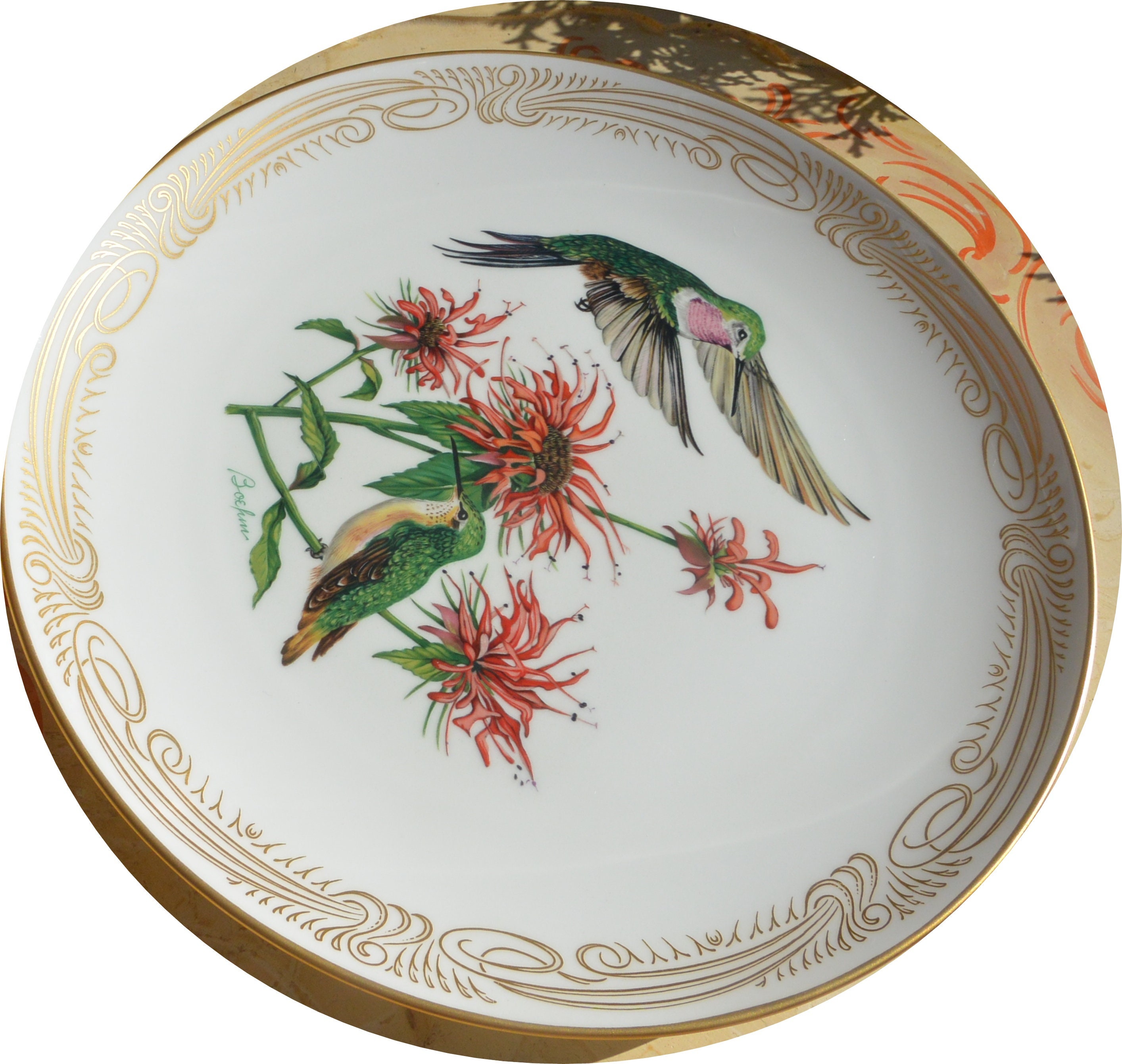 Lenox Boehm Hummingbird Plate: Vintage Bone China With 24K Gold