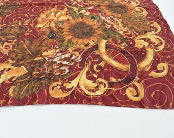 Chanel Paris Scarf- Hallmarked, Sunflowers/scrolls, Silk, 34x34