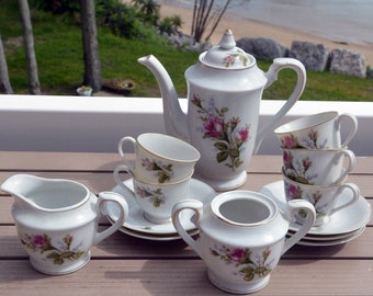 SALE! Fern Coffee/Tea Set - 13 Pieces, Fine China, Hand Painted Floral, Japan, Great Gift - Vintage - Rare, Fabulous!