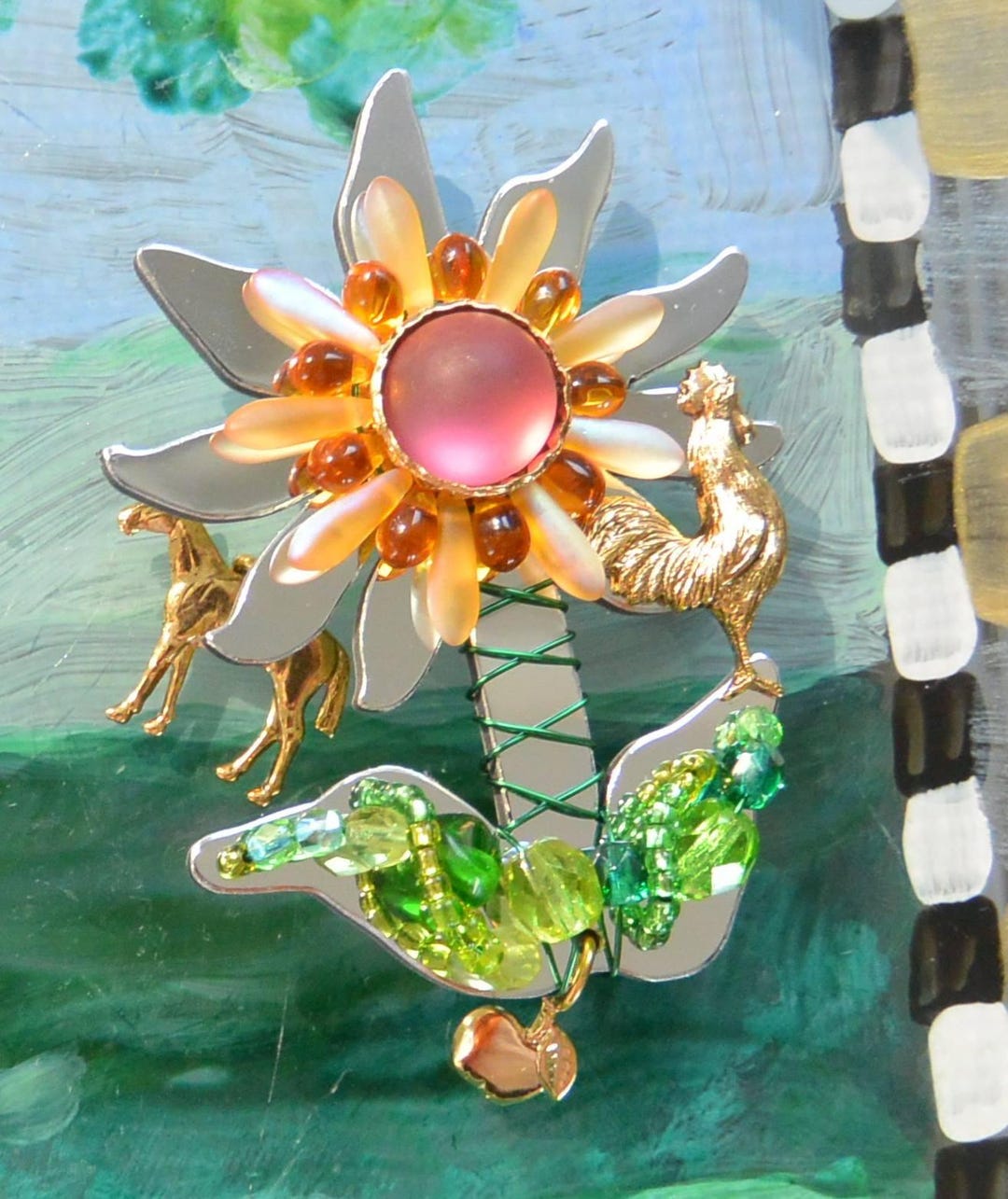 Liztech 3D Sunflower Brooch: UNUSED, Signed, West End Fair, Hand