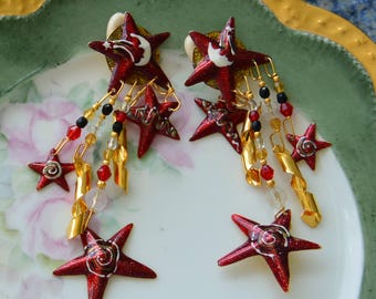 Lunch at the Ritz Earrings: UNUSED - Signed, Stars & Stripes, Swarovski, Statement,  Clip, Vintage, Retired!