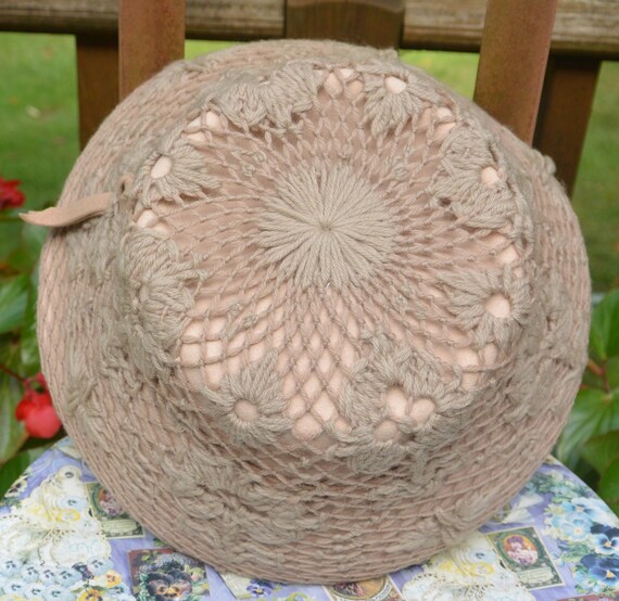 SALE! Elsa Schiaparelli Hat - Taupe Crochet Cover,