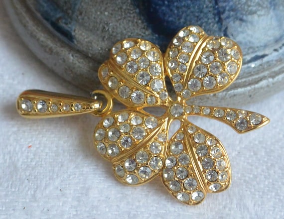 SALE! KJL Shamrock Pendant- Signed, Pave Sparklin… - image 3