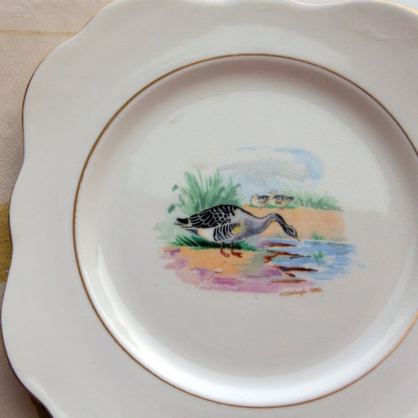 SALE! M&R Goose/Gosling Plate - England, Bone China, Scalloped, Cocktail/Salad/Dessert/Snack, Great Gift - Vintage - Rare, Fabulous!