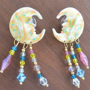 Lunch at the Ritz Earrings - Hand Signed, Moons, Glam Swarovski Crystals, Pierced, Great Gift - Vintage - Rare, Fabulous!