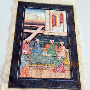 SALE! Persian Miniature Art - Hand Painted Silk, Court Scene, Great Gift - Antique - Very Rare, Fabulous!