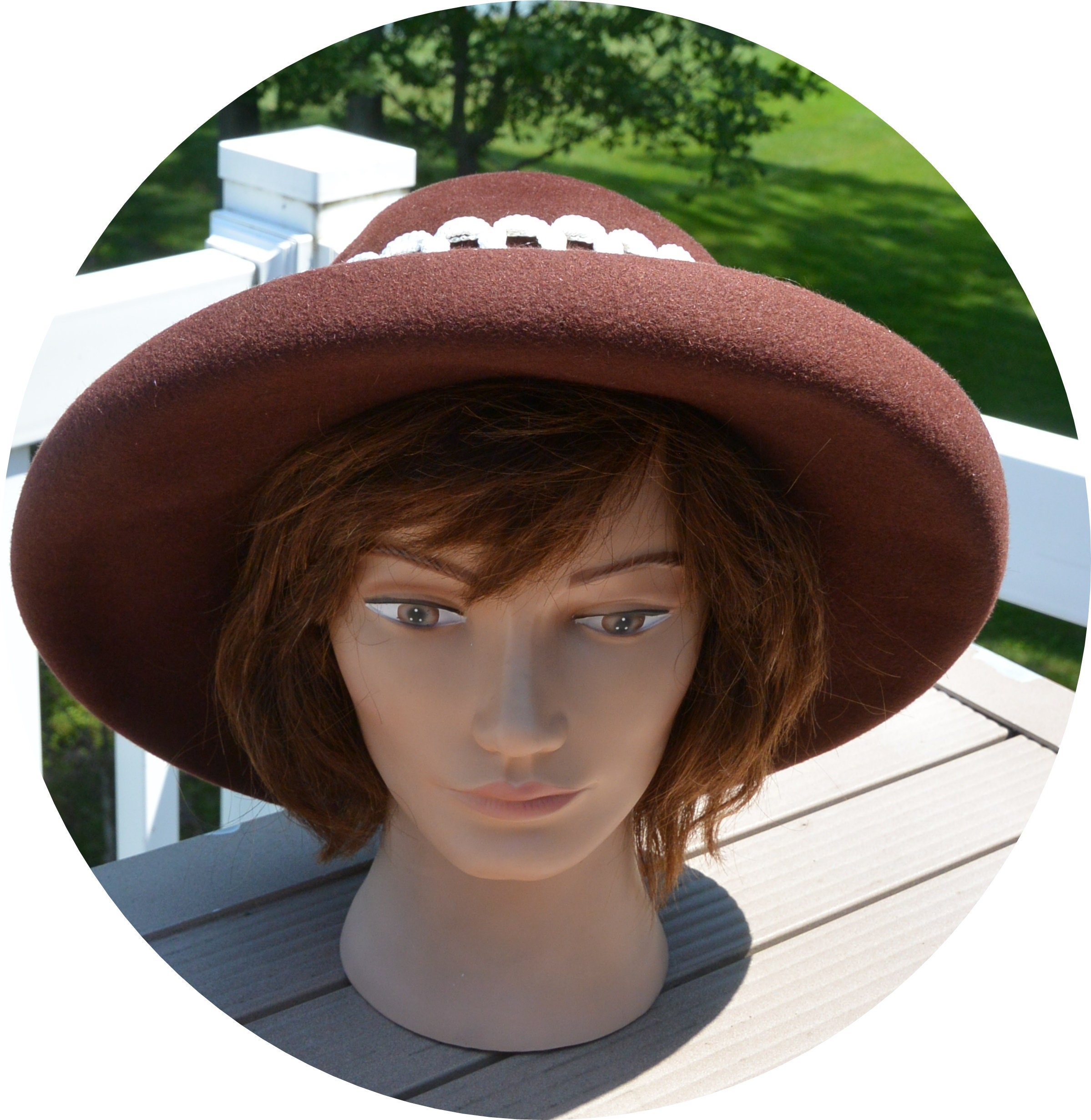 Eric Javits Brown Wool Hat With White Hatband, Label 