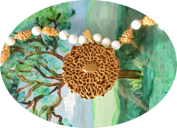 Miriam Haskell Necklace: Gold Lion Head, White Mi… - image 7