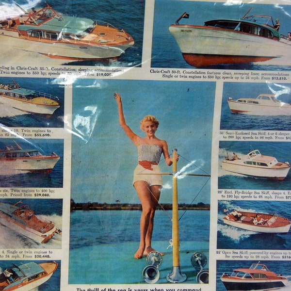 SALE! 1957 Chris Craft Advertisement - Multi Boats/Notations, 50's Model, Matting/Cover - Great Gift - Vintage - Rare, Fabulous!