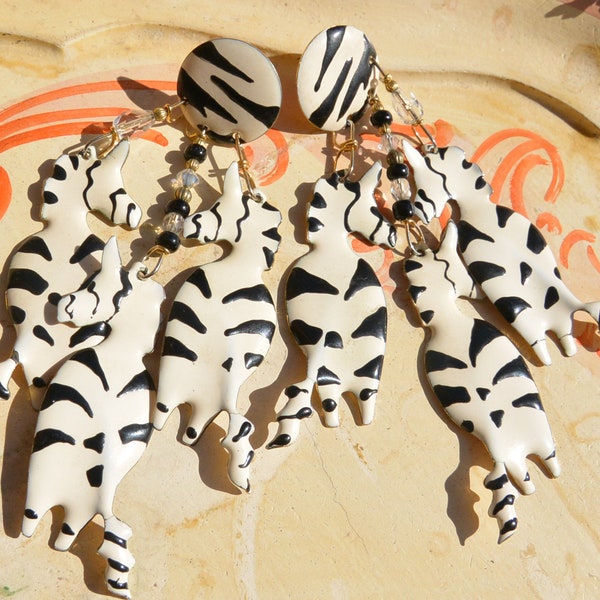 Lunch at the Ritz Earrings - Signed, Zebra Herd, Backward Glance, Statement, Pierced, Great Gift - Vintage - Very Rare, Fabulous!