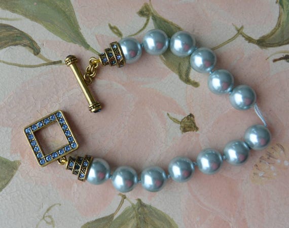SALE! Heidi Daus Bracelet- UNUSED Signed, Blue Faux Pearls