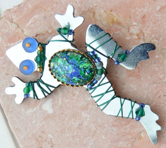 Liztech Brooch - UNUSED - Signed,  3D Jeweled Frog, Hand Crafted  US,, Retro Glass, Vintage, Retired, SALE!