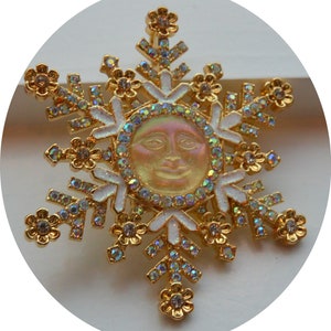 SALE Kirks Folly Brooch/Pendant UNUSED Signed, Golden Moon, Snowflake, Swarovski Crystals, Great Gift Vintage Rare, Fabulous image 3