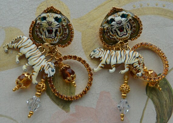 White tiger earrings clearance