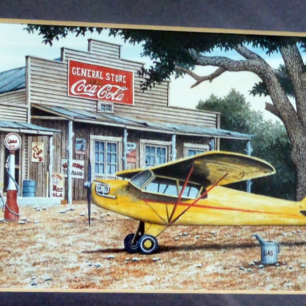 SALE! Coca Cola/Airplane Art, Framed - Yellow Single Engine Propeller Plane, Coke/General Store, Great Gift - Vintage - Rare, Fabulous!