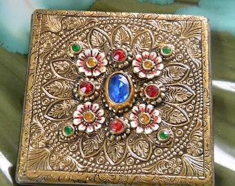 Polvera de polvo Art Deco Princess: cabujones de cristal checoslovaco, antiguos, ¡REBAJAS!