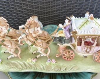 Capodimonte Porcelain Horse Drawn Carriage: Royal Coach Figurine
