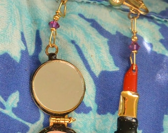 Lunch at the Ritz Earrings: UNUSED - Signed, Lipstick/Compact, Orig Card, Clip  Vintage, Retired