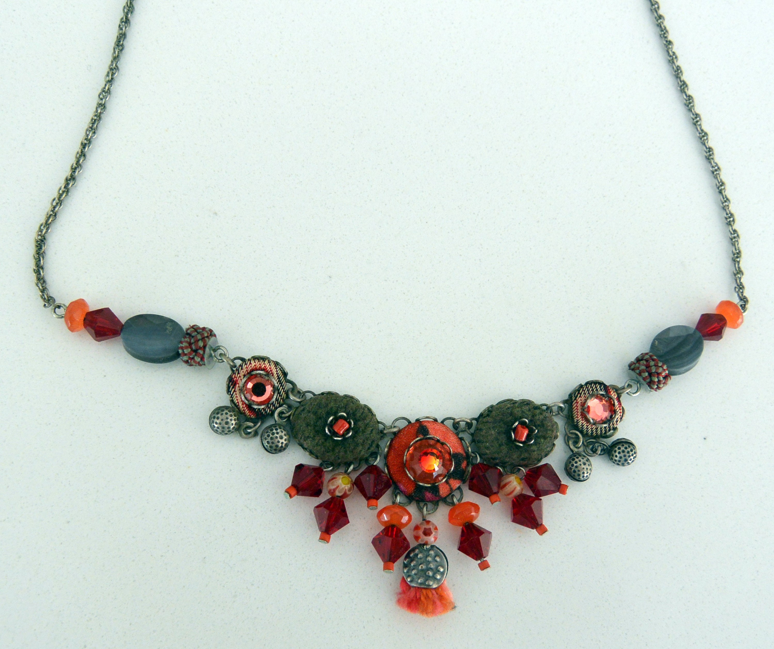 SALE! Ayala Bar Necklace - Signed, Hand Crafted, Orange/red