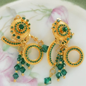 Boucles d'oreilles Lunch at the Ritz - INUTILISÉES - signées, géométriques, ville émeraude, carte originale, clip, excellent cadeau - vintage - rare, fabuleux !
