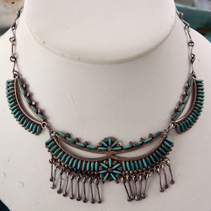 Samson Lucille Bowekaty Vintage Turquoise Sterling Silver Necklace Native American Zuni Samson Lucille Bowekaty Vintage Turquoise Sterling Silver Necklace Native American Zuni