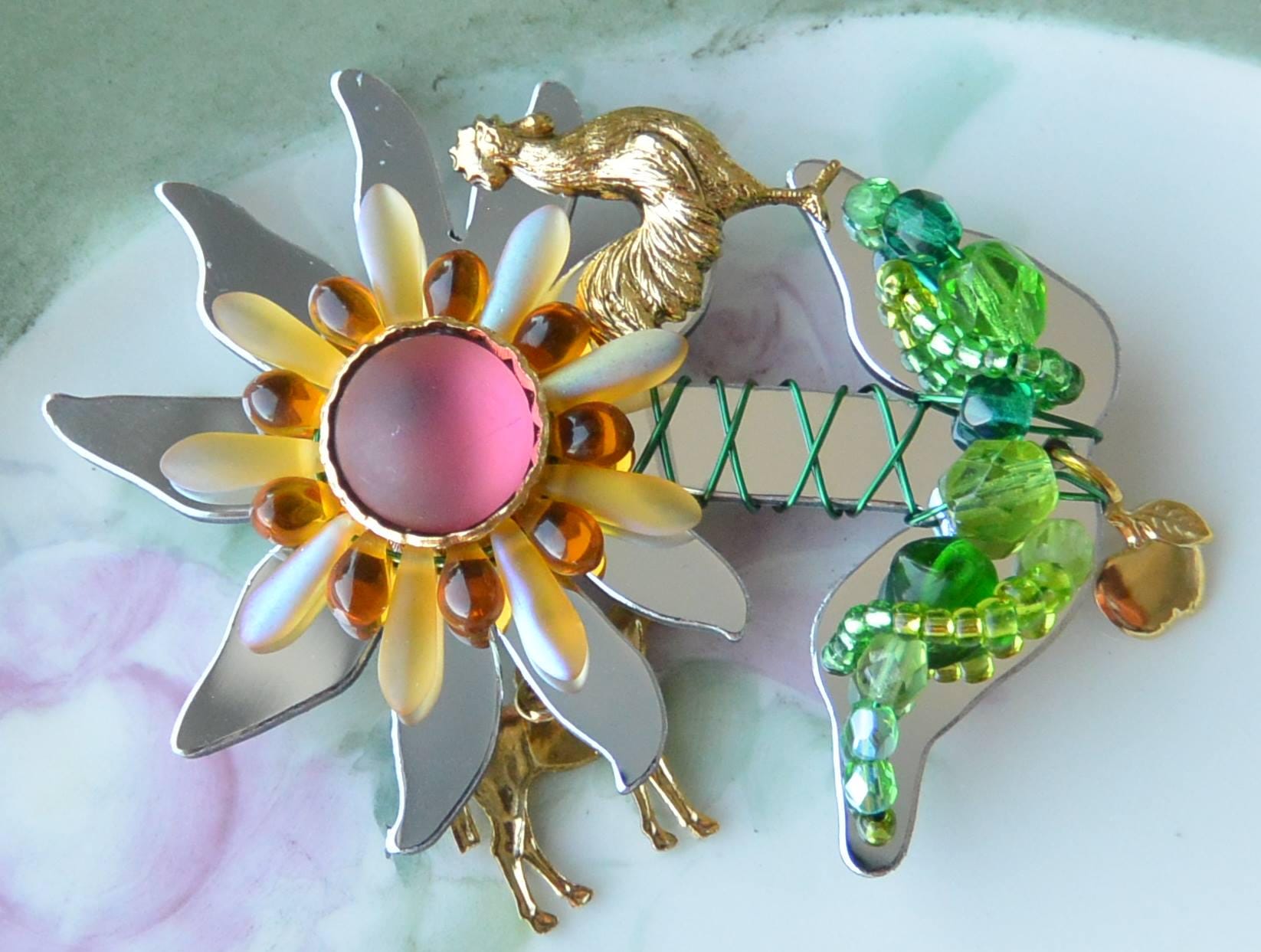 Liztech 3D Sunflower Brooch: UNUSED, Signed, West End Fair, Hand