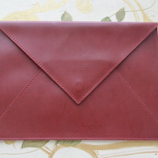 SALE! La Bagagerie, Paris - Red Leather Envelope Clutch - Hallmarked, Elegant, Great Gift - Vintage - Very Rare, Fabulous!