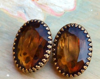 SALE! Elsa Schiaparelli Earrings - Signed, Elegant Amber Cabochons, Stylish Setting, Great Gift - Vintage - Rare, Fabulous!