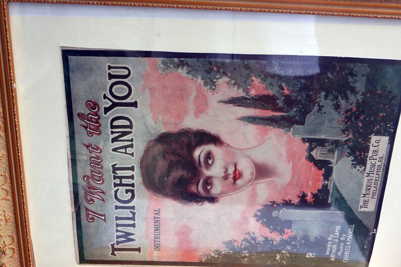 SALE Music Sheet, Framed I Want the Twilight and You, Gold Wood Frame, Great Gift Antique Fabulous image 4