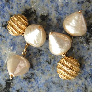 SALE! Valentino Couture Earrings- Signed, Gorgeous Gold/Pearls, Shoulder Dusters, Clip, Great Gift  -Vintage - Very Rare, Fabulous!
