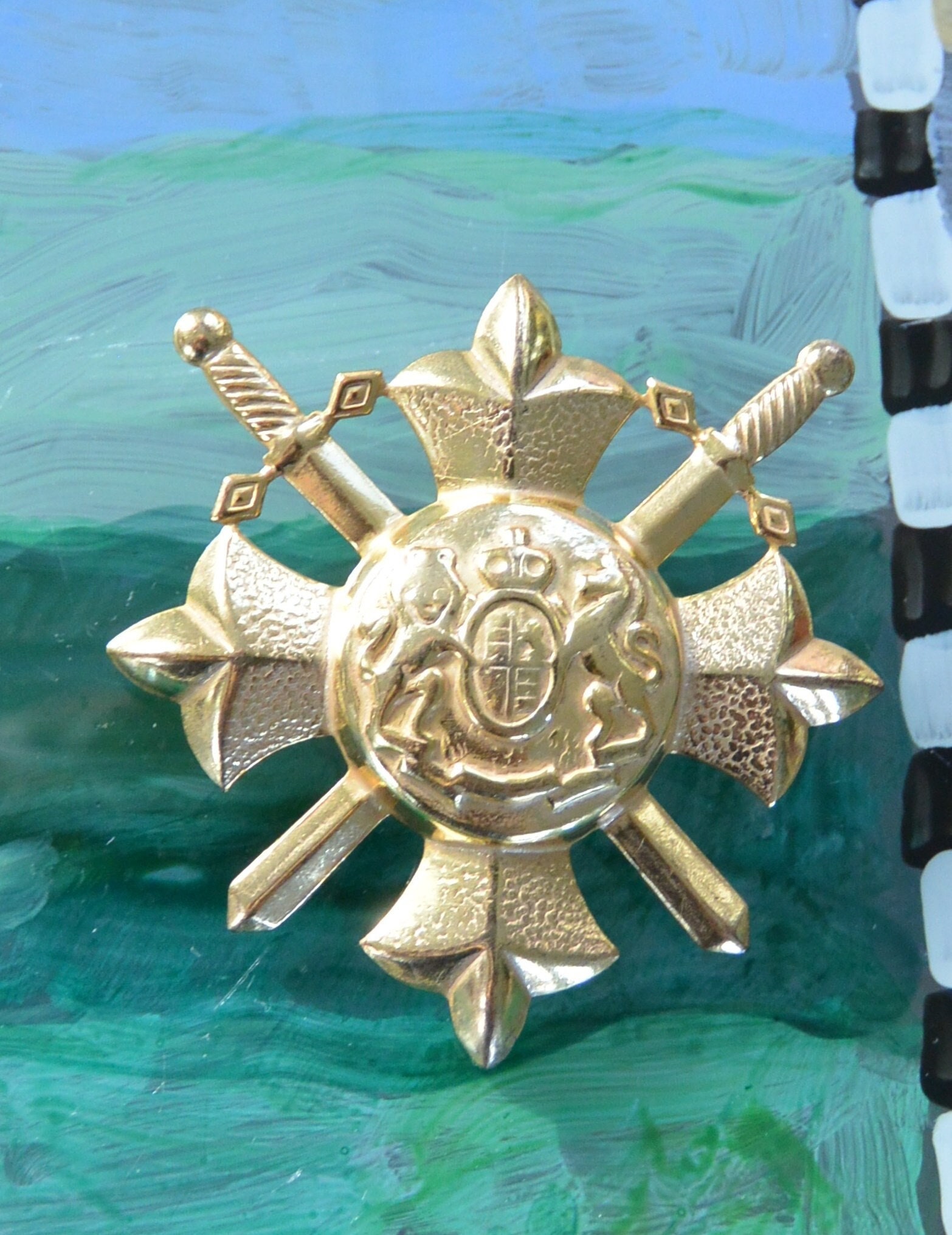 SALE! Miriam Haskell Knight's Shield Brooch - Signed, Lions/Swords Multi Gold Pattern, Unisex, Great Gift - Vintage - Rare, Fabulous!
