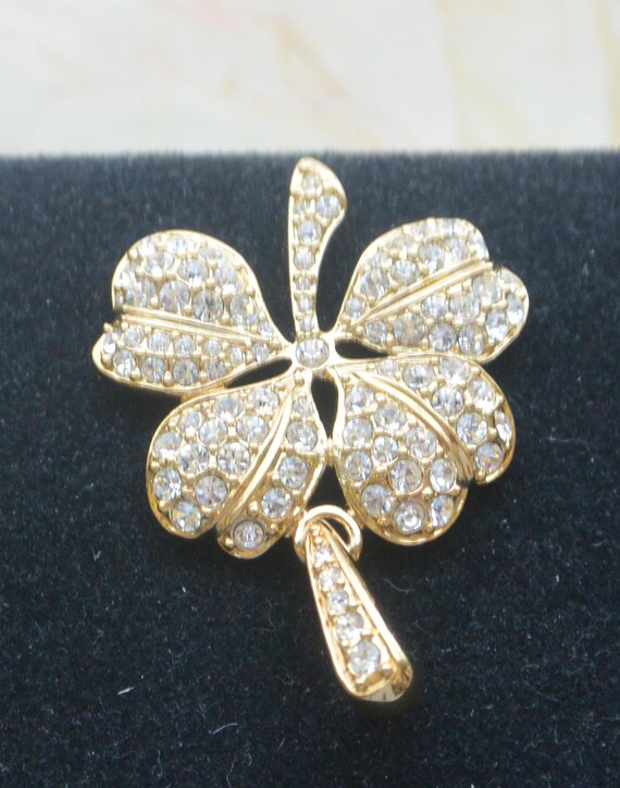 SALE! KJL Shamrock Pendant- Signed, Pave Sparklin… - image 2