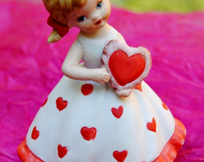 Vintage Lefton Valentine Figurine Hand Painted Little Girl Offering Her