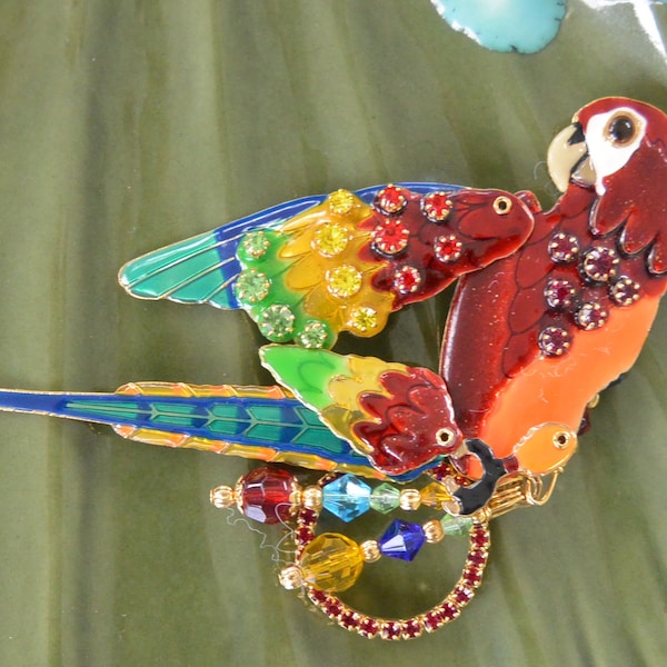 Lunch at the Ritz Brooch - UNUSED- Signed, Articulated Parrot, Swarovski Crystals, Multi Color, Great Gift - Vintage- Retired, Fabulous!