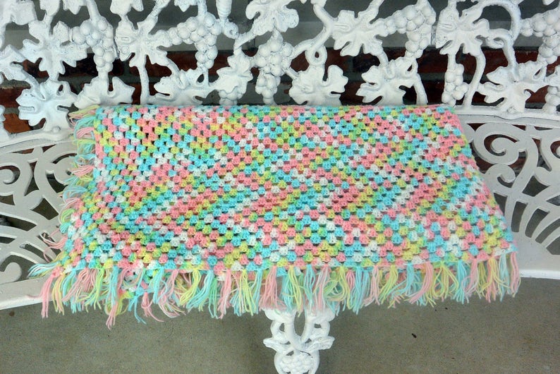 48 HR SALE Pastel Colors Fabulous! WarmCozy- Vintage Hand Crochet AfghanThrow
