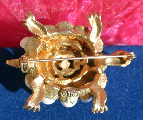 Sale! HAR Turtle Brooch - Signed,  White Cabs, Sp… - image 3