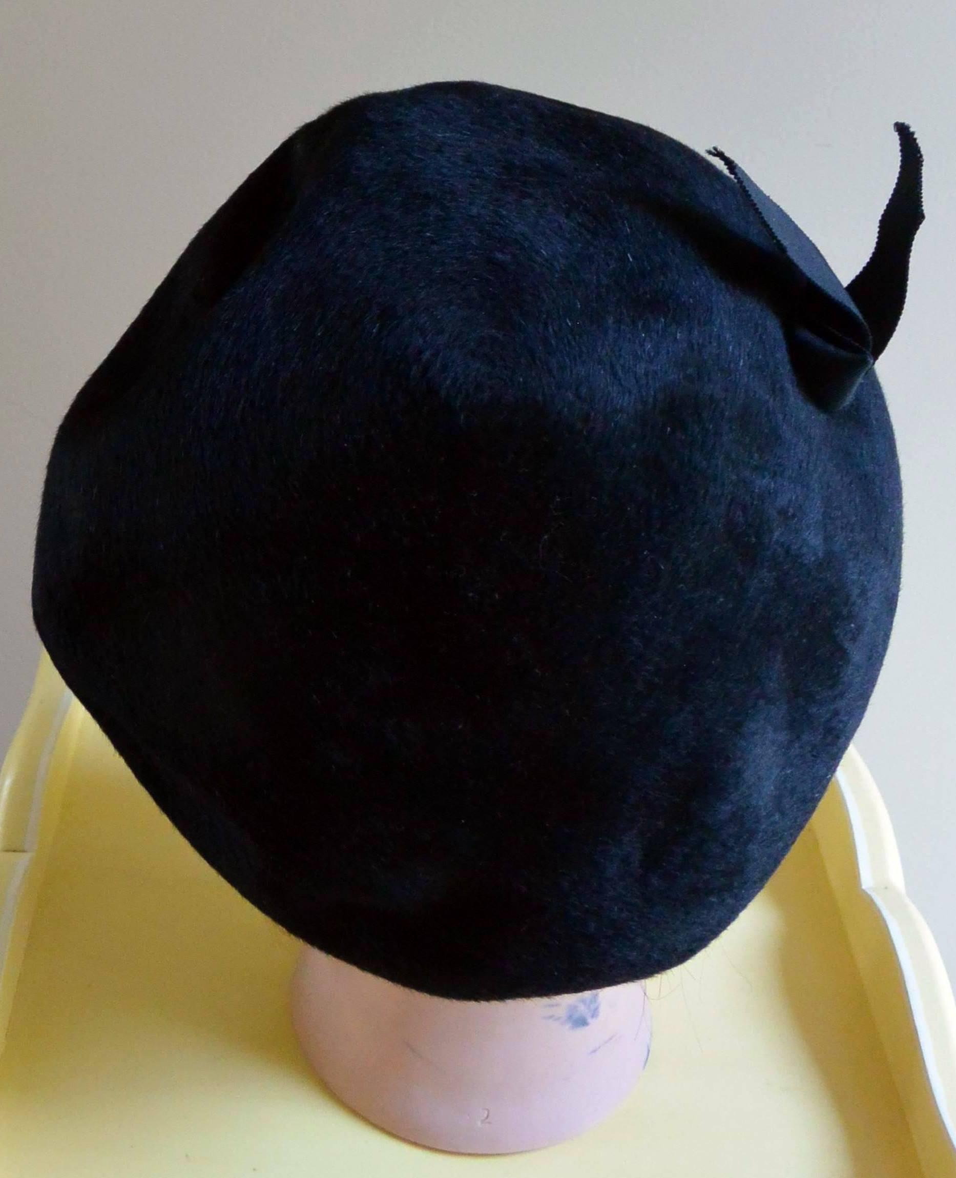 Miss Schiaparelli black felt wool hat. Vintage, in excellent 