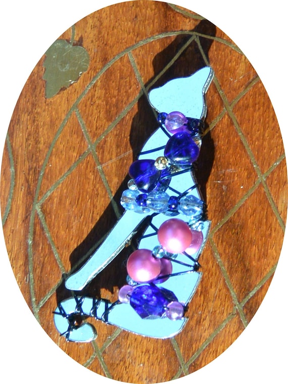 Liztech Brooch: UNUSED - Signed, Egyptian Cat, Retro Glass, Hand-Crafted, US, Retired, Vintage SALE!