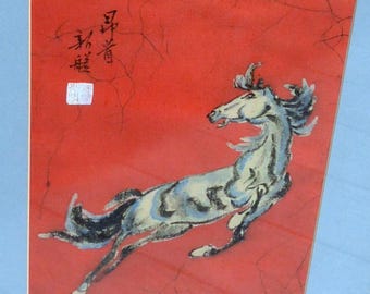 アート、疾走する馬のジクレー：アジア美術、黒い木製フレーム、乗馬