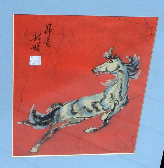 アート、疾走する馬のジクレー：アジア美術、黒い木製フレーム、乗馬