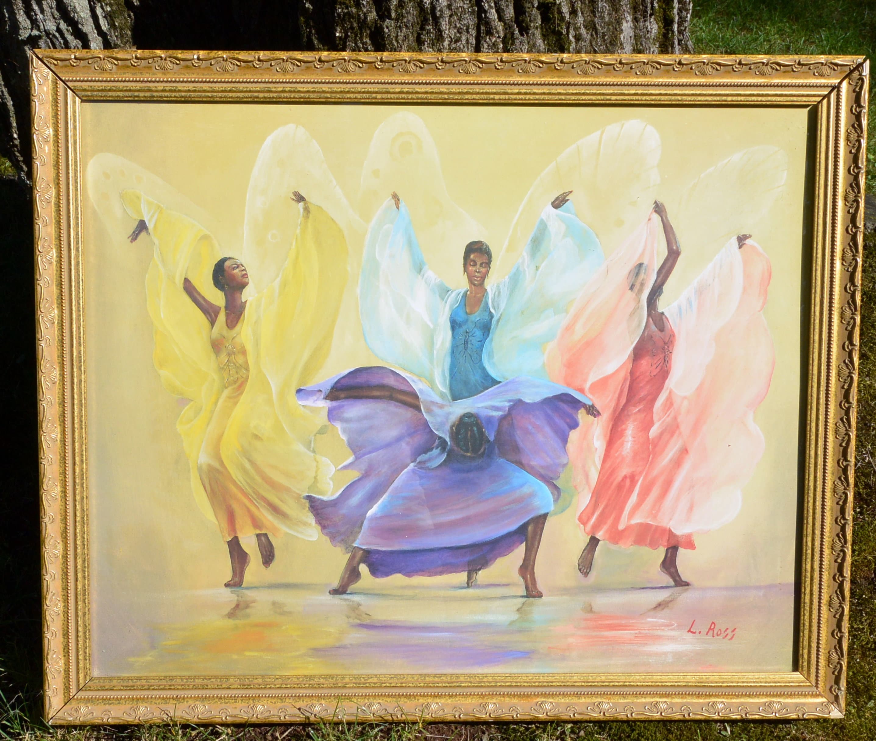 SALE! L Ross Watercolor, Framed Signed, Women Dancing, Butterfly  Metamorphosis, Great Gift Vintage Rare, Fabulous!