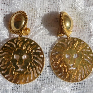 SALE! Anne Klein Earrings, Clip - Lions Heads Logo, Statement, Unique AK Design , Great Gift  -Vintage - Rare, Fabulous!