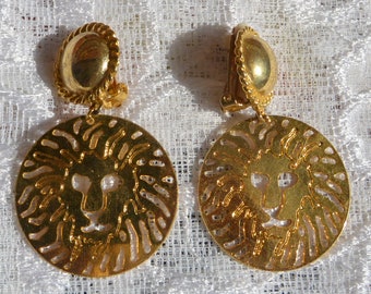 SALE! Anne Klein Earrings, Clip - Signed, Lions Heads Logo, Statement, Elegant, Great Gift  -Vintage - Rare, Fabulous!