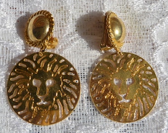 SALE! Anne Klein Earrings, Clip - Lions Heads Logo, Statement, Unique AK Design , Great Gift  -Vintage - Rare, Fabulous!