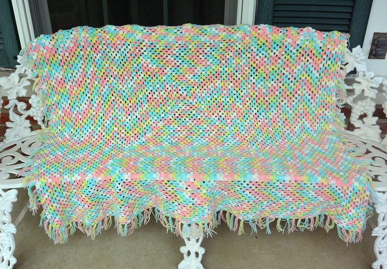 48 HR SALE Pastel Colors Fabulous! WarmCozy- Vintage Hand Crochet AfghanThrow