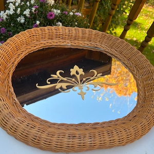 SALE! Oval Mirror, Wicker - Wood Back, Ready to Hang, Multi Room Decor, Great Gift - Vintage - Rare, Fabulous!