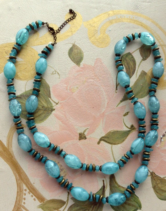 SALE! Murano Necklace - Venetian Blue Glass Beads,