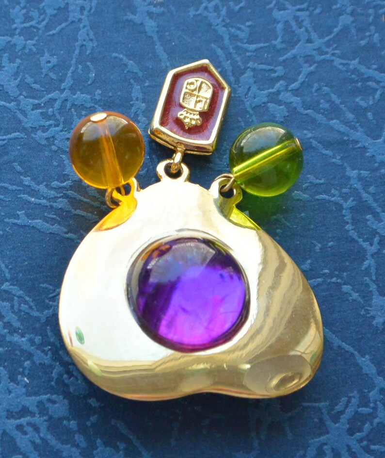 Accessocraft Heart Brooch Purple Cabochon Free US Shipping Fabulous! 48 HR SALE Vintage Crest Charm